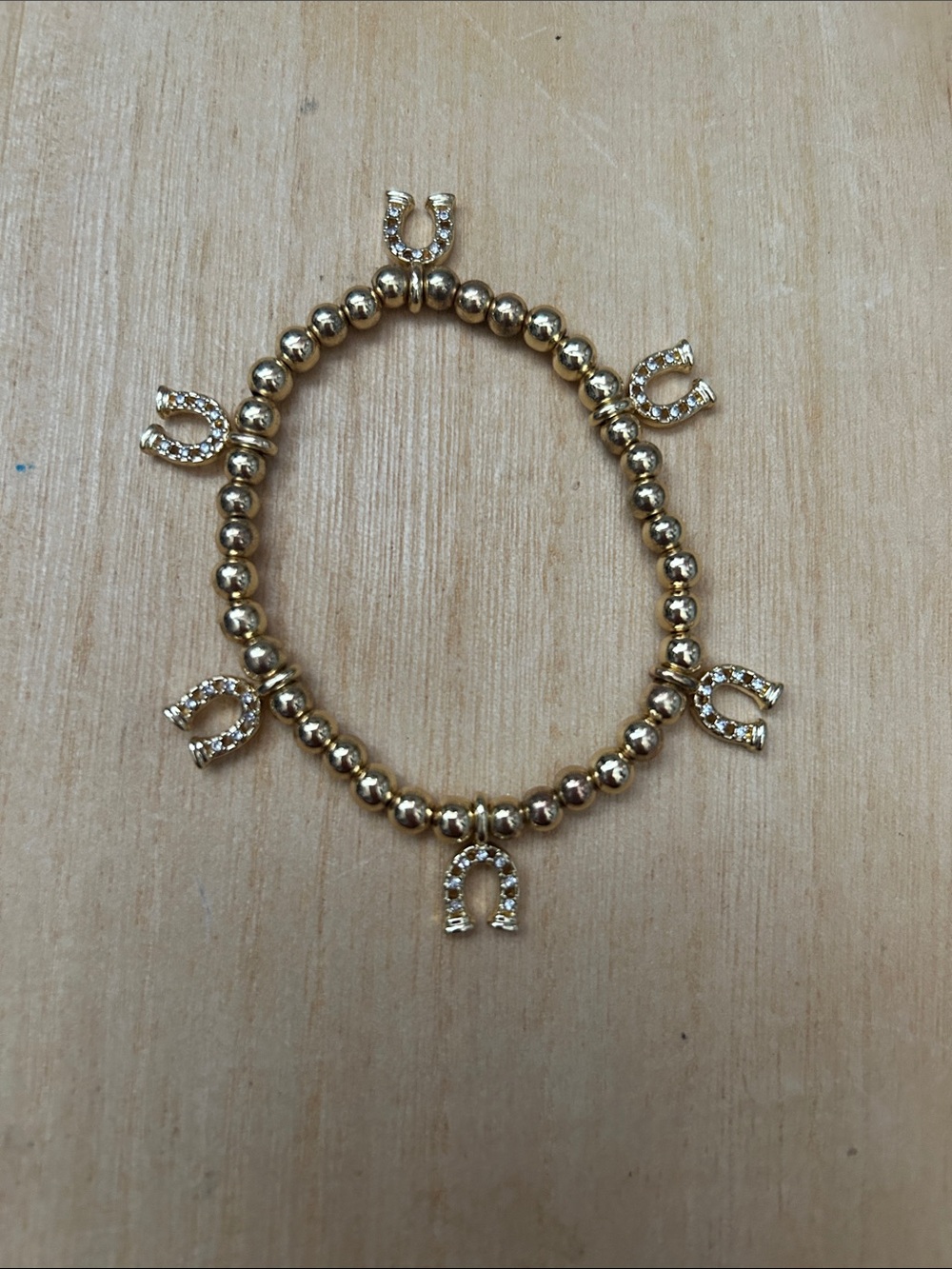 BaubleBar Gold Beaded Horseshoe Charm Stretch Bracelet